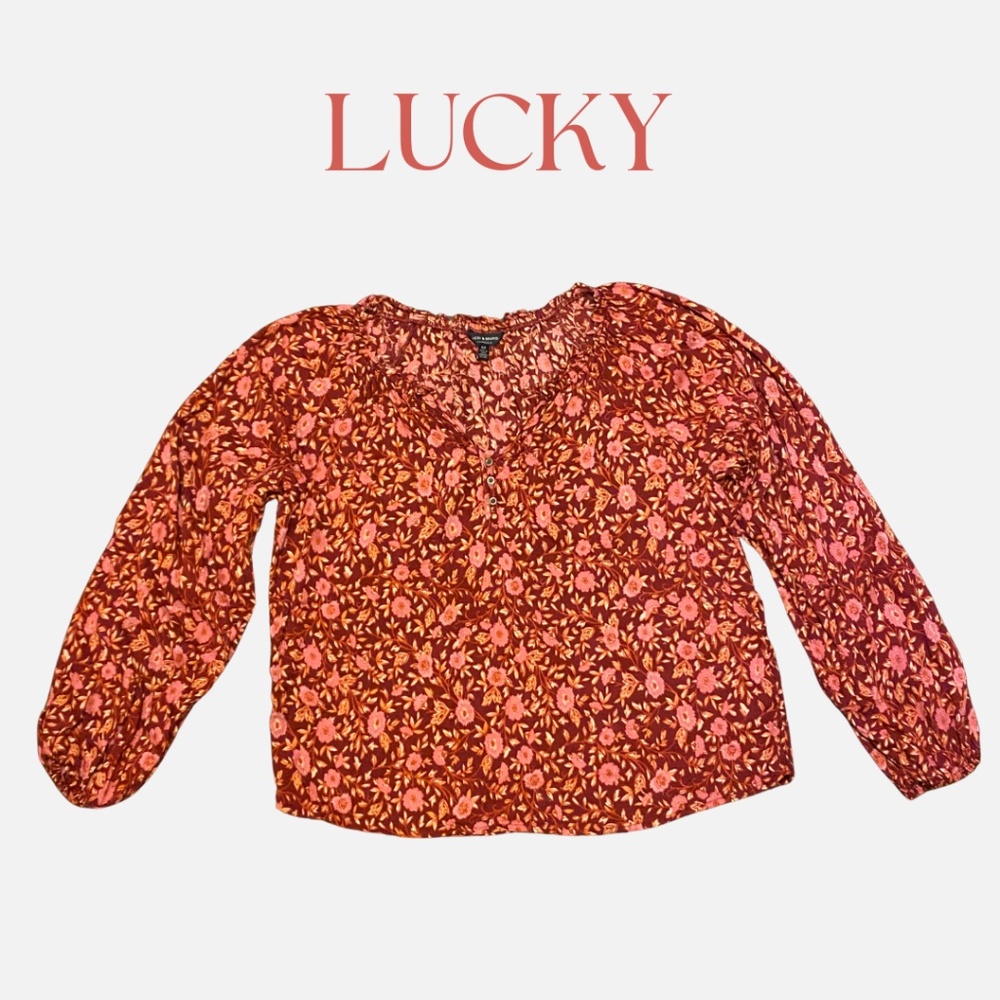 Lucky Red Pink Floral Button Blouse
